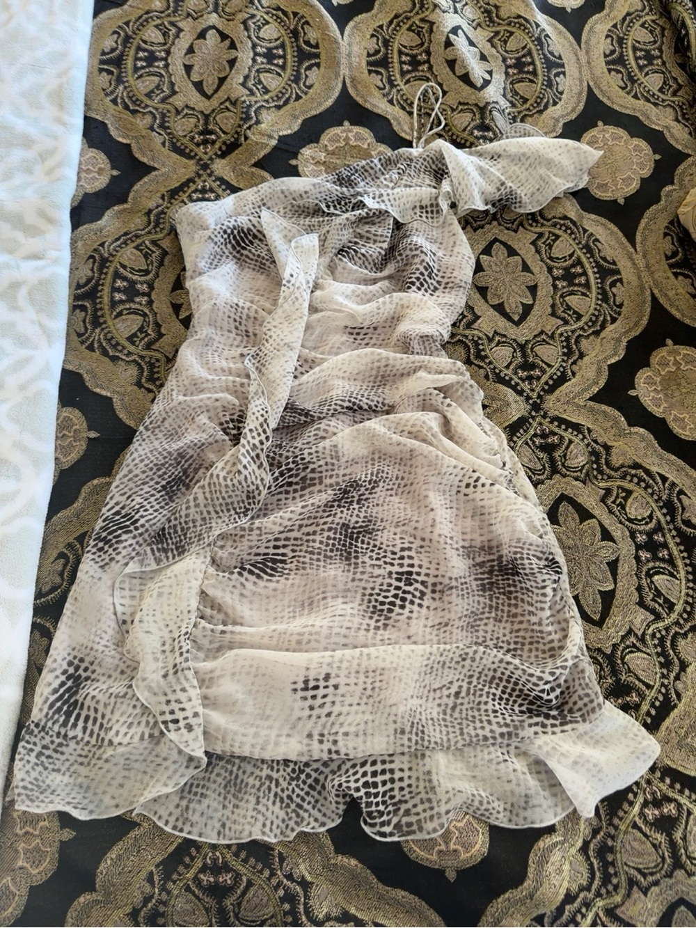 Zara Snake Print One-Shoulder Ruffle Mini Dress | Size Medium